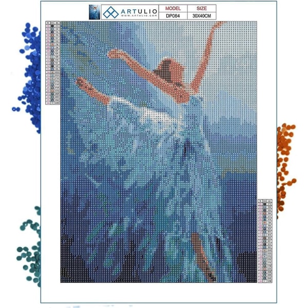 30x40 cm balletdanser i blå toner 5D diamantmaleriet - Voksen DIY diamantbroderi