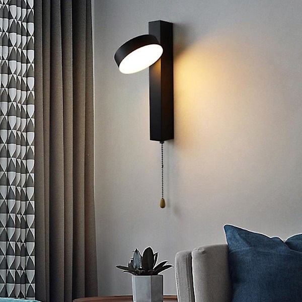 Sort Indendørs Væglampe, LED Moderne Væglampe 7W, Træksnorskontakt, LED Væglamper Indendørs Lys til Soveværelse, Stue 1 PAKKE