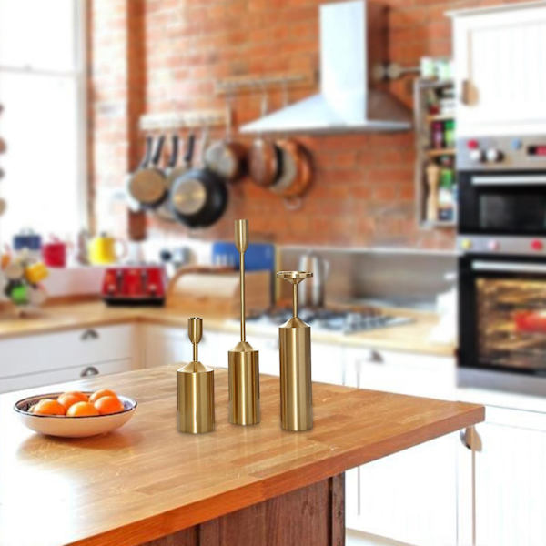 Guld Ljusstake Hållare Ljusstake Modern för Jubileum Hylla Dekor Set om 3