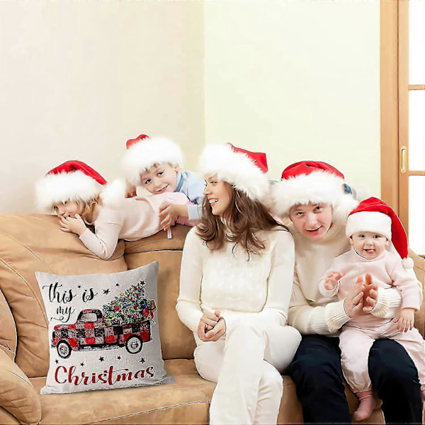 Merry Christmas Design Pyntepudebetræk Dekorative Pudebetræk 4 stk. - hvidrød