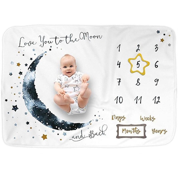Baby Månadsmilstolpe Filt - 140x120cm - Månmilstolpe Filt för Pojke & Flicka - Baby 1:a Årets Tillväxtkalender