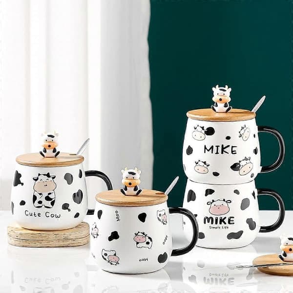 2025 Ny Ko-mugg kaffemugg ko-gåva 400ml keramisk te-mugg