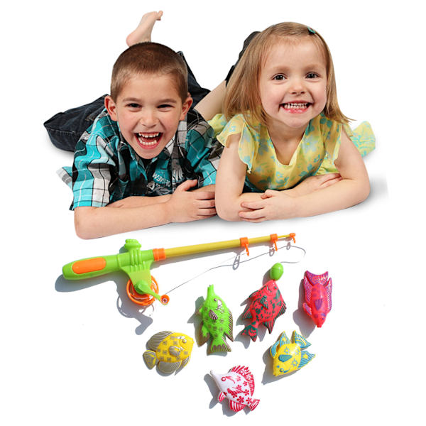 7 st/set slumpmässiga barn roliga magnetiska fiskespö fiskmodeller fångstspel badleksak interaktiv present
