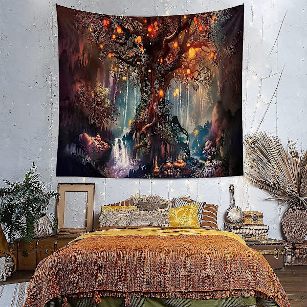 Psykedeelinen vesiputous Tree of Life -seinätapetti - Fairy Wall Decor -peitto