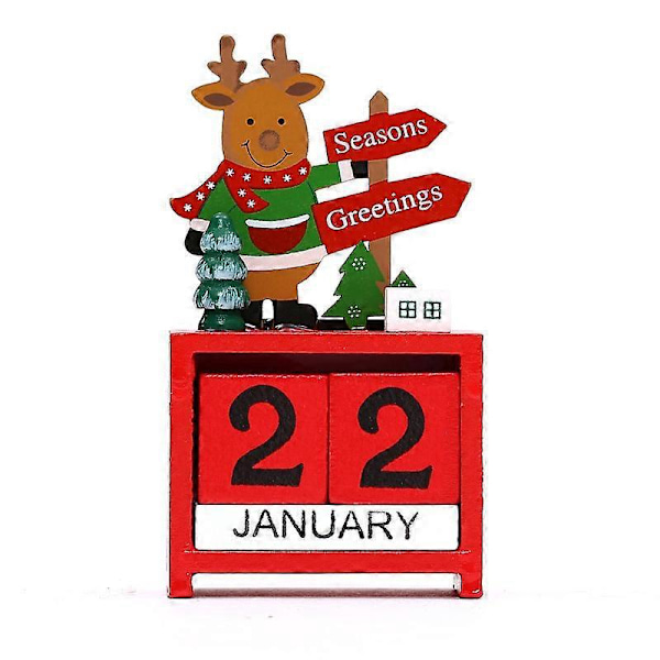 Julekalender Nedtællingskalender Træklodser Julekalender til Skrivebord Julemand Elg Skrivebord Hånddekoration, Skrivebordskalender Flip Kalender