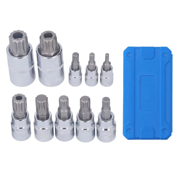 Triple Square Spline Bit set - 10 kpl, CR V Bit -kanta, M4-M18, 1/4in 3/8in 1/2in Drive, säilytyslaatikolla