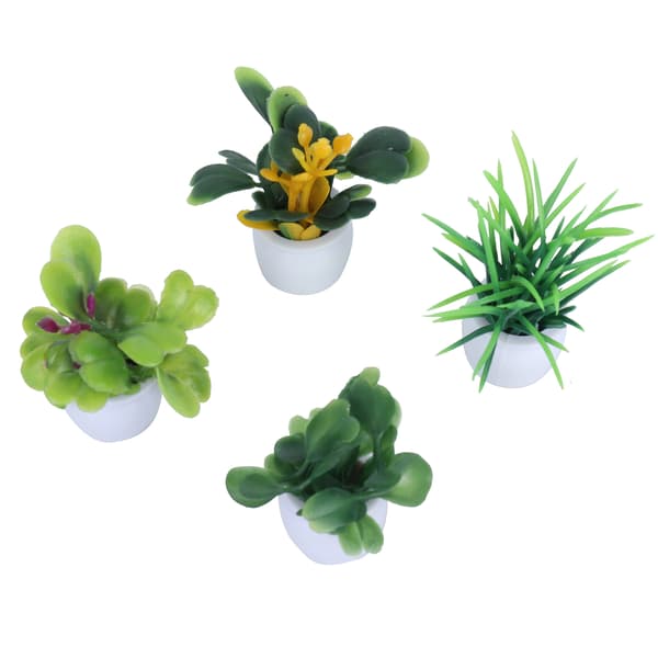 4 stk. mini simulerte potteplanter sett kunstige potteplanter sett med keramiske potter for hjemmekontorborddekorasjon