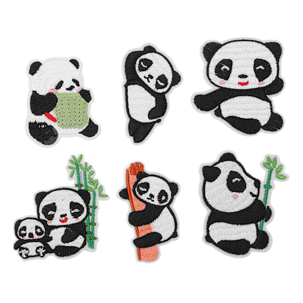 6 stk Panda broderilapp med skyggelegging for å skjule flekker og skader i ulike stiler Panda strykemerker for DIY-håndverk, veske og sko