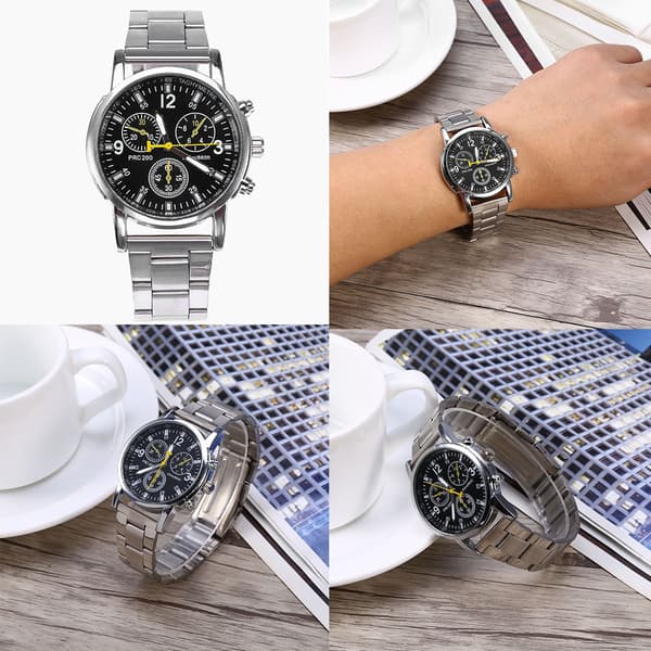Herr Analog Klocka Rostfritt Stål Armband Legeringsfodral Armbandsur (Svart)