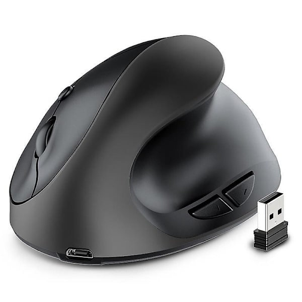 Oppladbart 2.4G USB Vertikal Ergonomisk Trådløs Mus, 6 Knapper, 3 Justerbare DPI-nivåer (800/1200/1600), for Datamaskin, Bærbar PC, PC, Macbook
