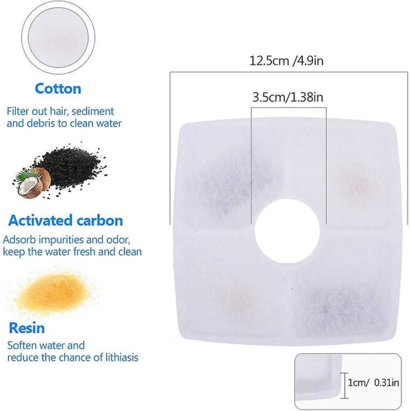 12-Pack Square Cat Water Fountain Filter Refill med aktivt kul og harpiks