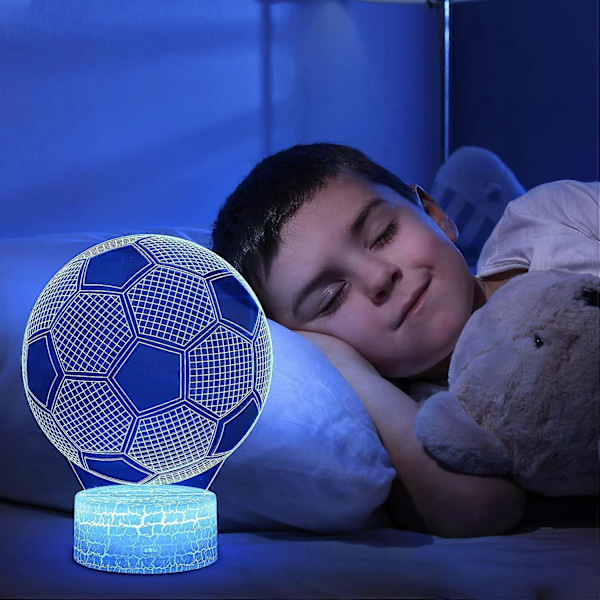 Fodbold 3D Natlampe LED Optisk Illusion Natlampe Børnelampe til Soveværelse Natbord Legetøj og Gave til Drenge Piger 16 Farver Skiftende med