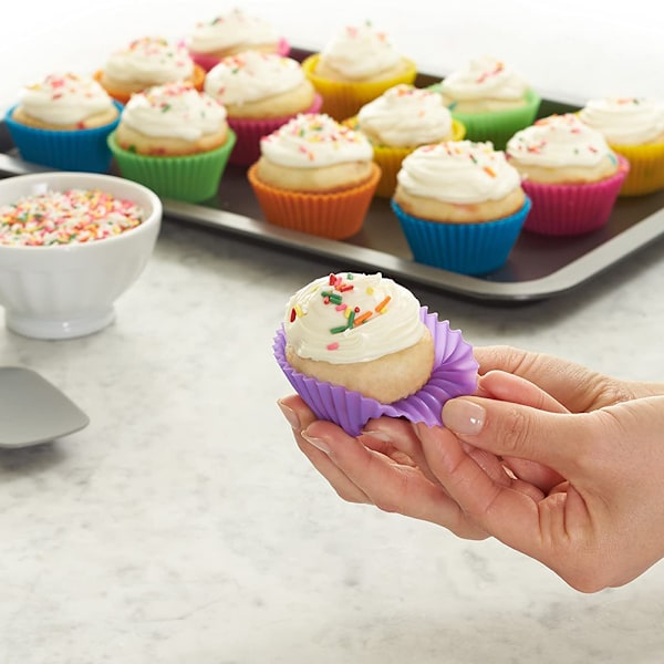 24 stk gjenbrukbare silikon muffinsformer, non-stick muffinsformer