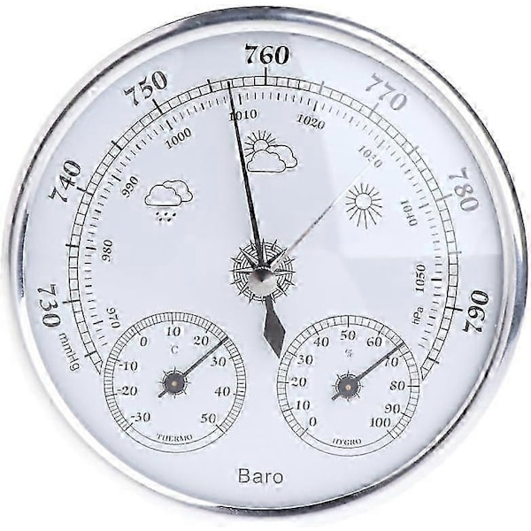 3 i 1 Väderstation Barometer Termometer Hygrometer Väggmontering (Silver)_SZXM