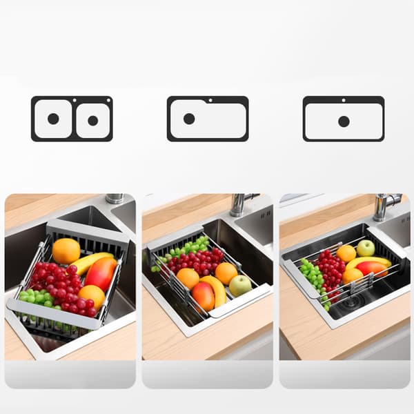 Diskho Sil Rostfritt Stål Infällbar Design Stark Lastbärande Diskho Durkslag för Diskar Frukt Grönsaker Stor Grå