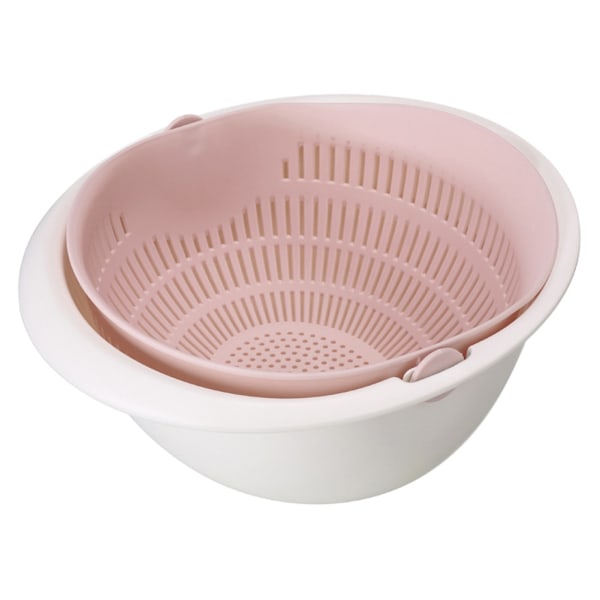 Double layer Drain Basket Fruit Vegetable Washing Colander Strainer Kitchen Tool (Pink)