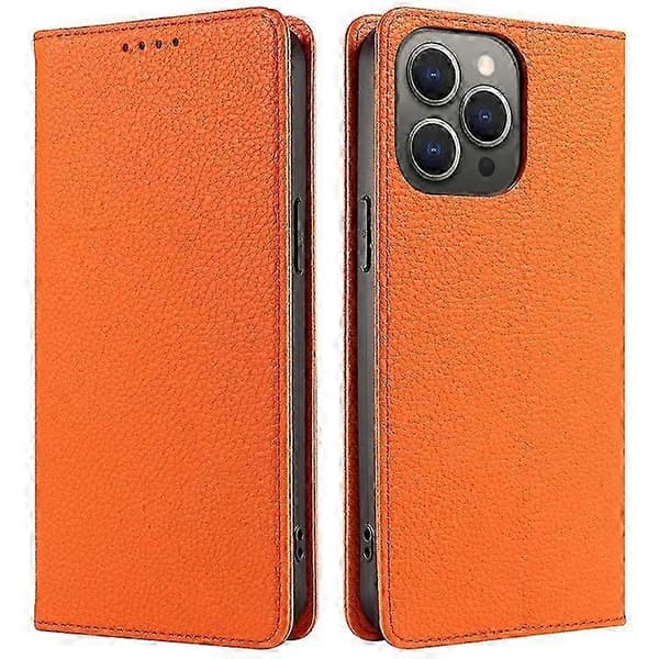 Kompatibel med iPhone 13 Pro Cover RFID Stærk Magnetisk Læder Pung Cover 26s Orange