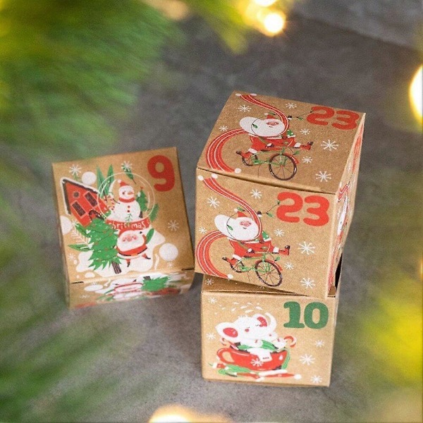 24 Pakke 24 Dages Julekalenderæsker, DIY Julekalender, Julefestartikler