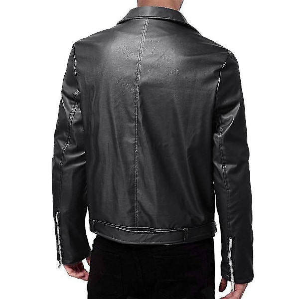 Smal passform svart PU-läder biker MC-jacka XL