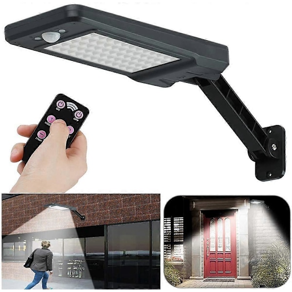 60 LED 6W Solcellsdriven IP65 Vattentät Utomhuslampa Svart med Justerbart Ställ och Fjärrkontroll, 3 Lägen Sensorlampor för Trädgård, Garage, Gård