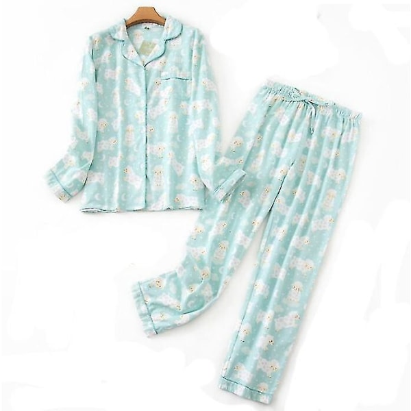 Mysig flanellpyjamas i bomull för kvinnor - perfekt för höst/vinter! M grön