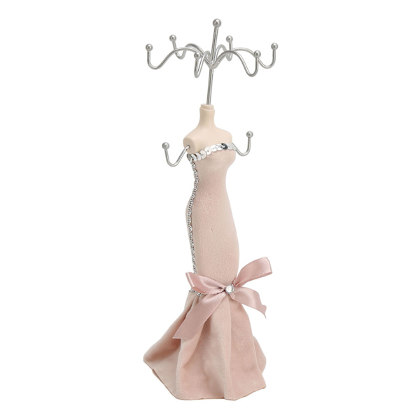 Modell Klänning Smycken Display Stativ Örhänge Halsband Ring Hållare Förvaring Organizer Hängande Tower Rack ljusrosa