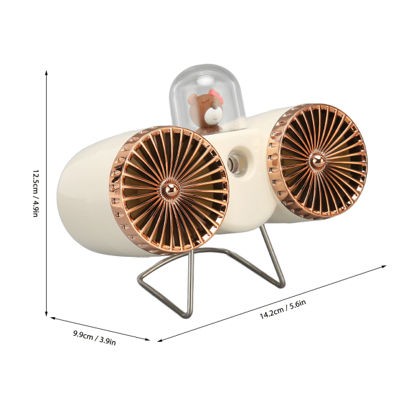 Dubbelhövdade fläktar Söta USB C snabbladdning 3 vindhastigheter Portabla sprayfläktar med nattlampa för bordssovsal Beige