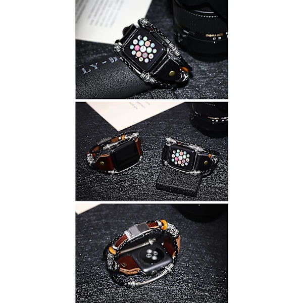 Elegant armband med spänne i rostfritt stål (för damer), justerbart utbytesarmband i läder (för damer) 38mm/40mm svart
