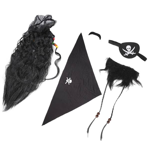 Black Pirate Fake Beard Viikset Set Peruukki Päähuivi Vale punottu parta Halloweeniin