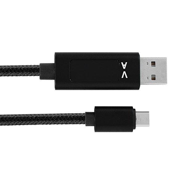 1,2M Snabbladdningskabel Hållbar Nylon Flätad Mikro Kabel Strömspänningsdisplay Svart
