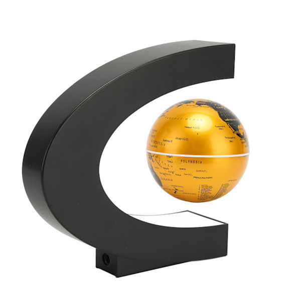 Magnetisk svävande jordglob i guld med inbyggd LED-belysning, frostad textur, C-formad, 3 i 1, 12 V 1 A, magnetisk svävande jordglob prydnad för leksak AU-kontakt 100-240 V