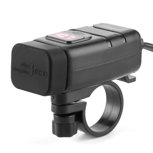 Vanntett Kvadratisk Hode Dobbel USB Telefon Rask Lading QC3.0 Av-Bryter LED Digitalt Display Voltmeter Rød
