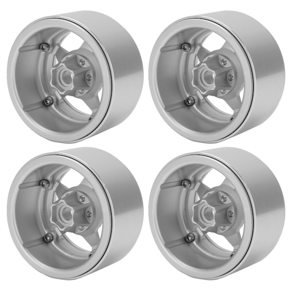 4 stk. Beadlock-hjul i aluminiumlegering med fem eiker, lette mikro-crawlerhjul til Axial For SCX10 90046 RC-bilSølv