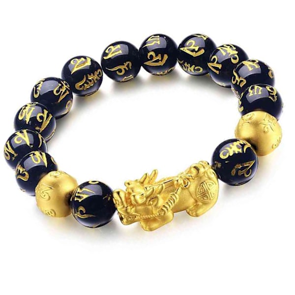 Feng Shui Armbånd Svart Obsidian Rikdom Lykke Betydning Buddha Perle Armbånd med Pixiu Figur for Menn Kvinner