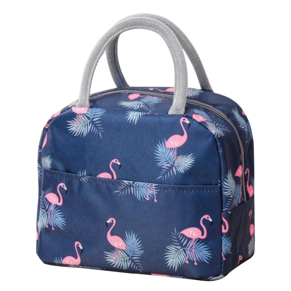 Isoleret frokostpose med stor kapacitet Flamingo mønster bærbar fortykket lynlås frokostpose til skolearbejde Navy Blue Flamingo