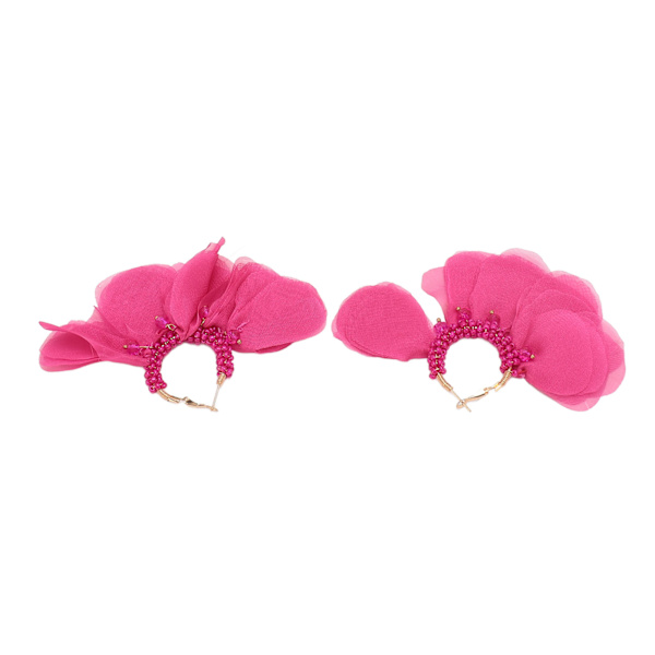 Store Større Stof Blomster Dangle Øreringe Intrikate Perle Håndlavede Stof Kronblad Hoop Øreringe til Kvinder Piger Ferie Bryllup Rose Rød