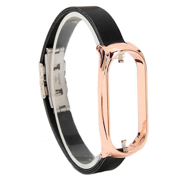 Rustfrit stål PU-læderrem med kofangerkasse Smart Watch-udskiftningstilbehør Passer til Mi Band 7 sort og guld
