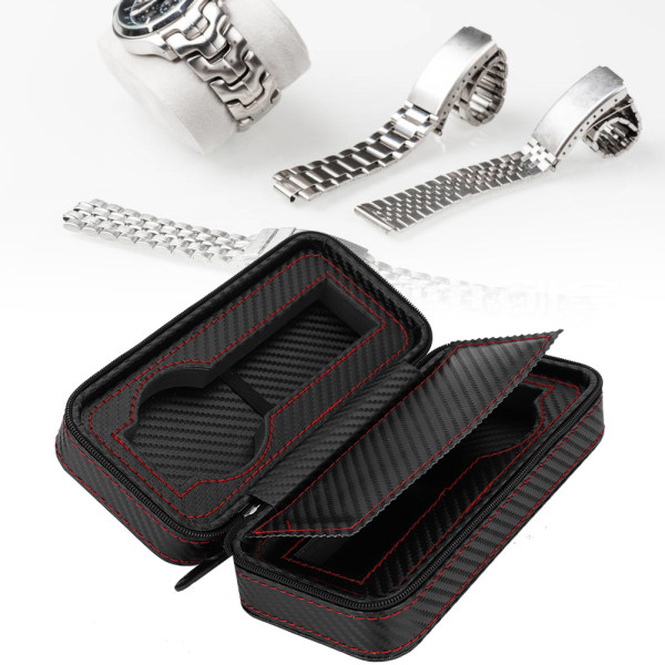 Bærbar 2-pladser Carbon Fiber Læder Ur Opbevaringsboks Etui Armbåndsur Organizer Holder Rejser