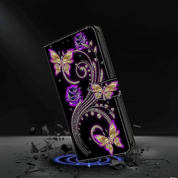 For Motorola Edge 60 Pro 5G Case 3D Pattern PU Leather Wallet Case with Stand Purple Flowers Butterflies