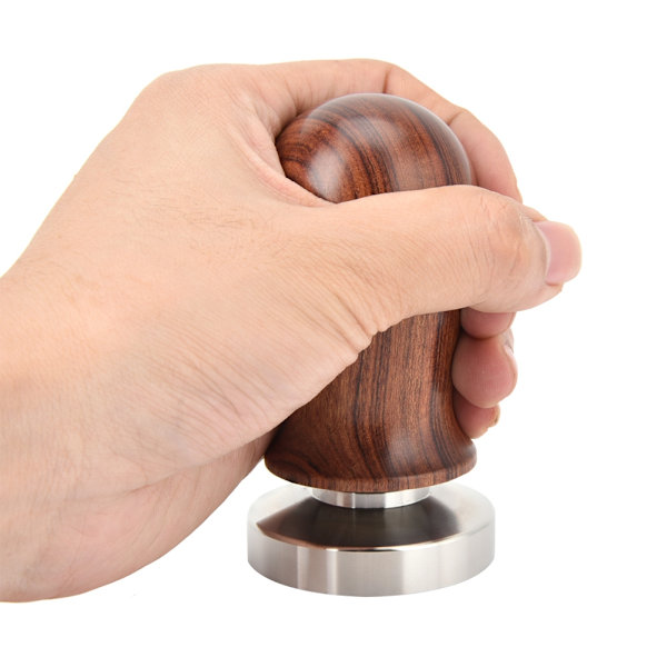 Kaffe Tamper i Træ med Flade Bund i Rustfrit Stål (51mm)