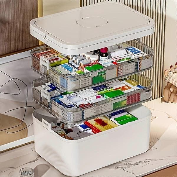 Portable Large Capacity Box, Home Kit, Family Emergency Box with Multi-layer Storage Case
