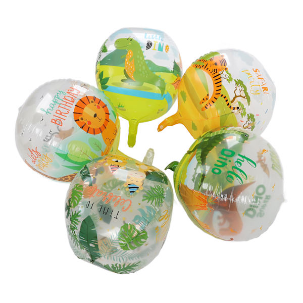 5 stk 22 tommers 4D dyreprint ballonger gjenbrukbare PP dyreballonger automatisk forsegling flere dyremønstre safariballong