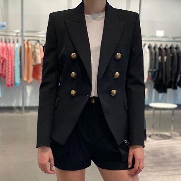 Solid Sort Dame Business Pendler Kort Jakkesæt - Størrelse 2XL
