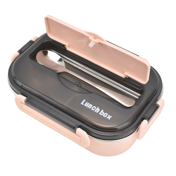 1L Bento Box 304 Rustfrit Stål Rum Indelinger Lækagesikker Bærbar Termisk Madkasse med Spisepinde Ske til PicnicPink