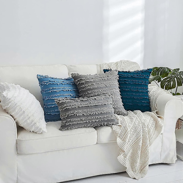 Lysegrå Pynteputetrekk for Sofa Seng, Bomulls Lin Dekorativ Putetrekk, 40 x 40 cm, Sett med 2