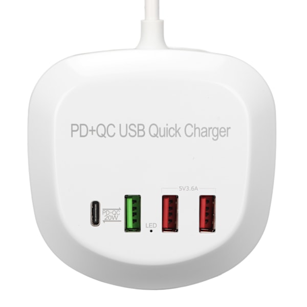 T3P USB-plugg multiportlader multifunksjonell 4-porters PD QC3.0 USB-laderhub 100-240VUK-plugg