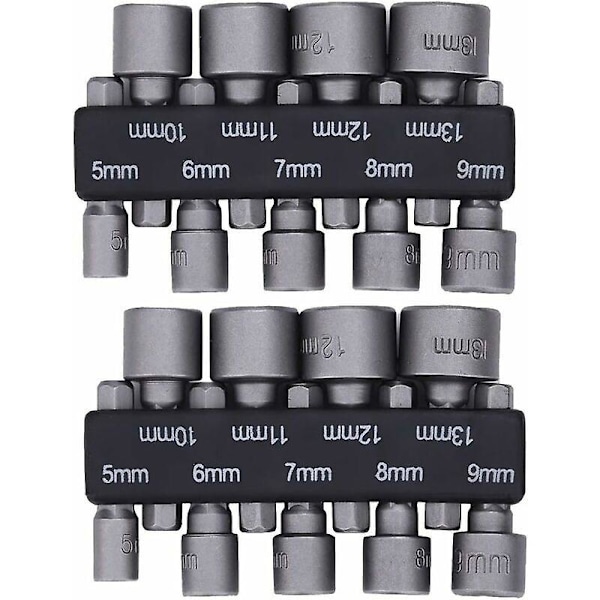 2×9 kpl Hylsysarja Syvä hylsysarja 5-13 mm Hylsyavain Hylsyadapterisarja 1/4 tuuman kuusiokolo Räikkähylsyohjaimen osille