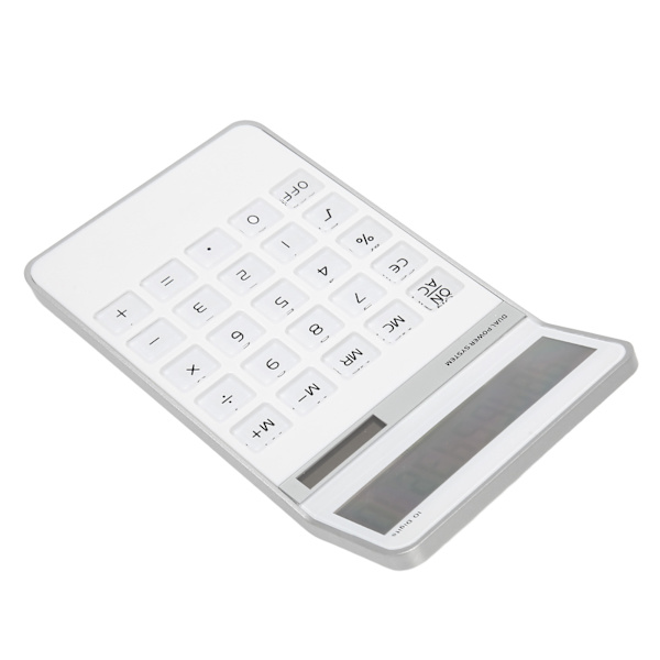 Kalkulator Solcelledrevet Batteridrevet Transparent Store Taster LCD Display Kontor Kalkulator Hvid