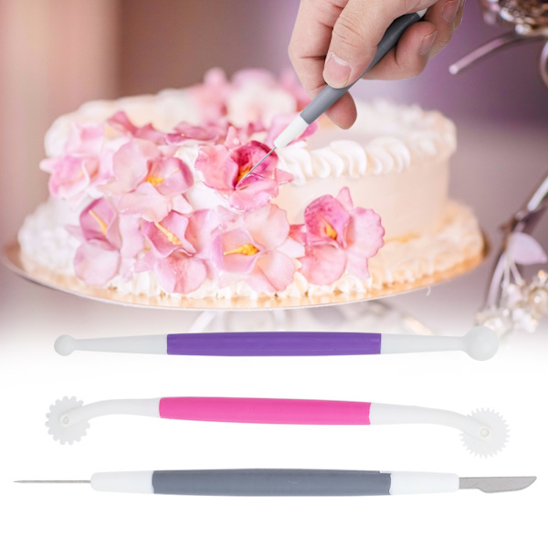 3 st / set Fondant Tårtdekorationsverktyg Modellering Blommönster Bakverksskärare