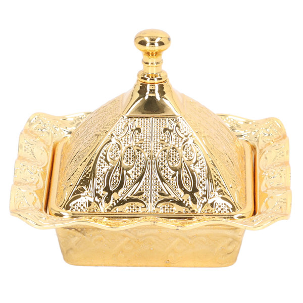 Guld serveringsskål Vintage Mini Quadrate Form Guld Zink Legering Fest Tyrkisk Skål med Støvsikkert Låg til Desktop Ornament
